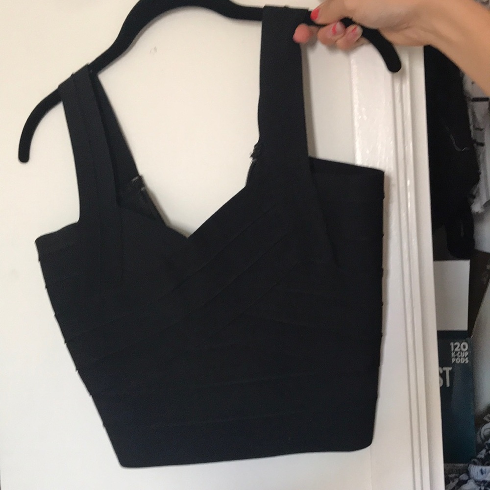 Black bandeau bodycon crop top
